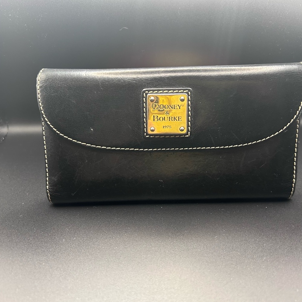 Dooney & Bourke Black Leather Wallet with Gold Logo Plate